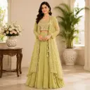 Women's Sage Green Embroidered Indo Western Lehenga Set with Jacket