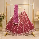 Women's Dusty Mauve Lehenga Choli with Floral Embroidery and Matching Dupatta
