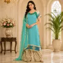 Women's Turquoise Blue Straight Kurta Set with Dupatta & Printed Palazzo