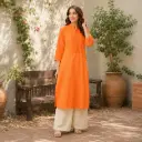 Women's Orange Straight Kurta with White Palazzo Set | Elegant 3/4 Sleeve Ethnic Wear