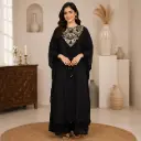 Women's Black Embroidered Kaftan Dress with Golden Neck Work, Elegant Ethnic Maxi Gown