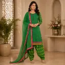 Green Embroidered Patiala Suit Set with Dupatta for Women, Punjabi Ethnic Wear