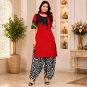 Women's Red & Black Designer Kurti with Printed Dhoti Pant Set