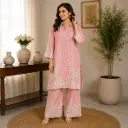Elegant Pink Embroidered Co-Ord Set for Women with Straight Kurta and Palazzo Pants