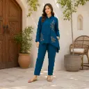 Women's Teal Embroidered Up & Down Kurti with Simple Pant Co-Ord Set
