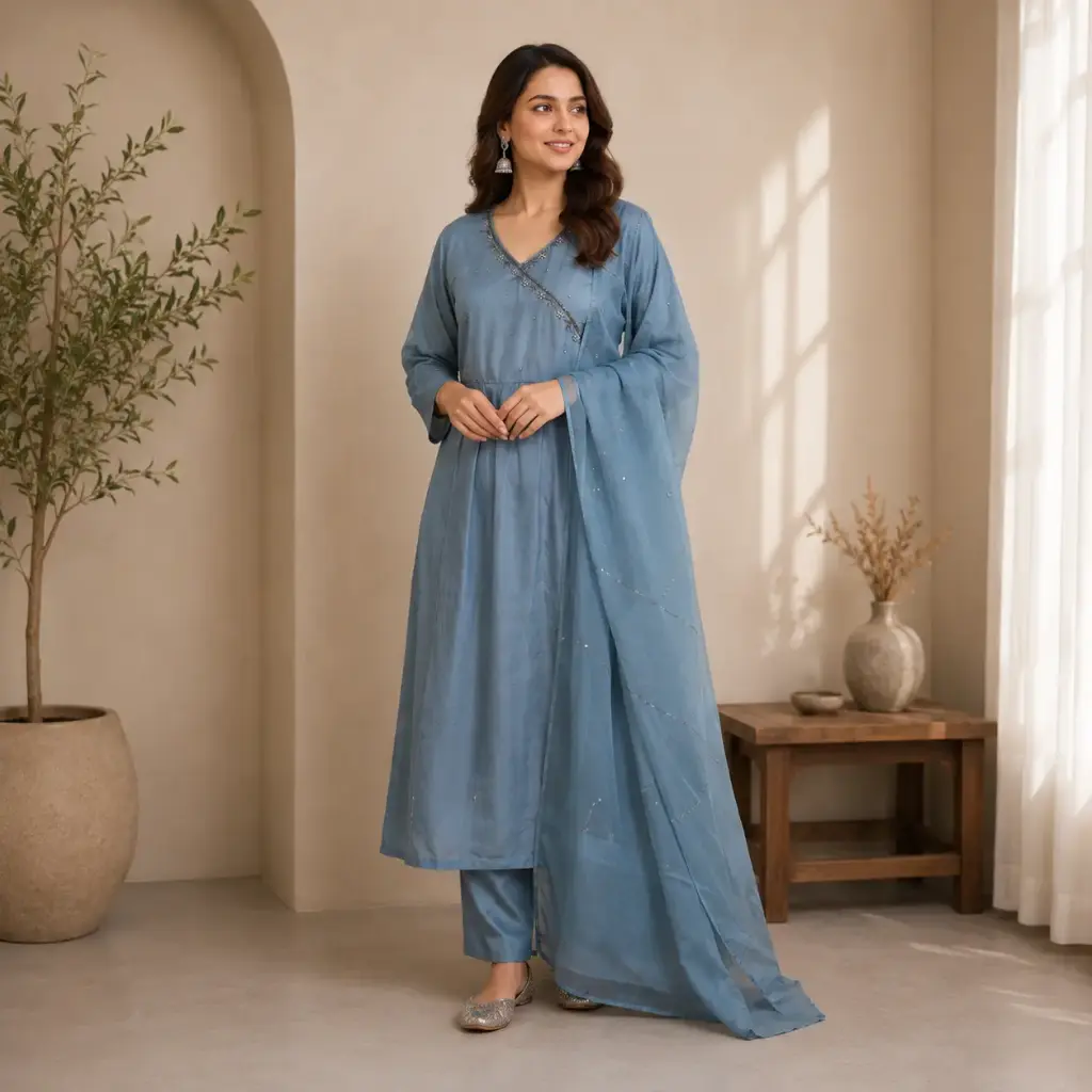 Women's Embroidered Anarkali Kurta Pant with Dupatta Set
