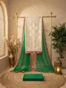 Cream and Emerald Green Jacquard Woven Unstitched Dress Material