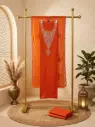 Tangerine Orange Embroidered Silk Unstitched Suit Material Set