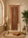 Earthy Brown Printed Chanderi Unstitched Dress Material Suit Set