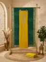 Yellow n Green Embroidered Unstitched Silk Dress Material