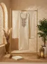 Ivory Tissue Silk Unstitched Suit Material with Embroidered Neckline 