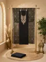 Black Silk Unstitched Suit Material with Embroidered Neckline