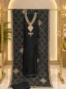 Jet Black Embroidered Unstitched Suit with Jacquard Dupatta