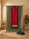 Crimson Red Raw Silk Unstitched Suit with Banarasi Dupatta