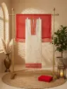 Cream and Red Woven Chanderi Silk Unstitched Suit Material
