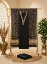 Black Embroidered Silk Unstitched Dress Material Suit Set
