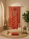 Rust Orange Embroidered Silk Blend Unstitched Dress Material