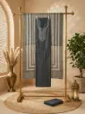 Charcoal Grey Embroidered Unstitched Chanderi Suit Material Set