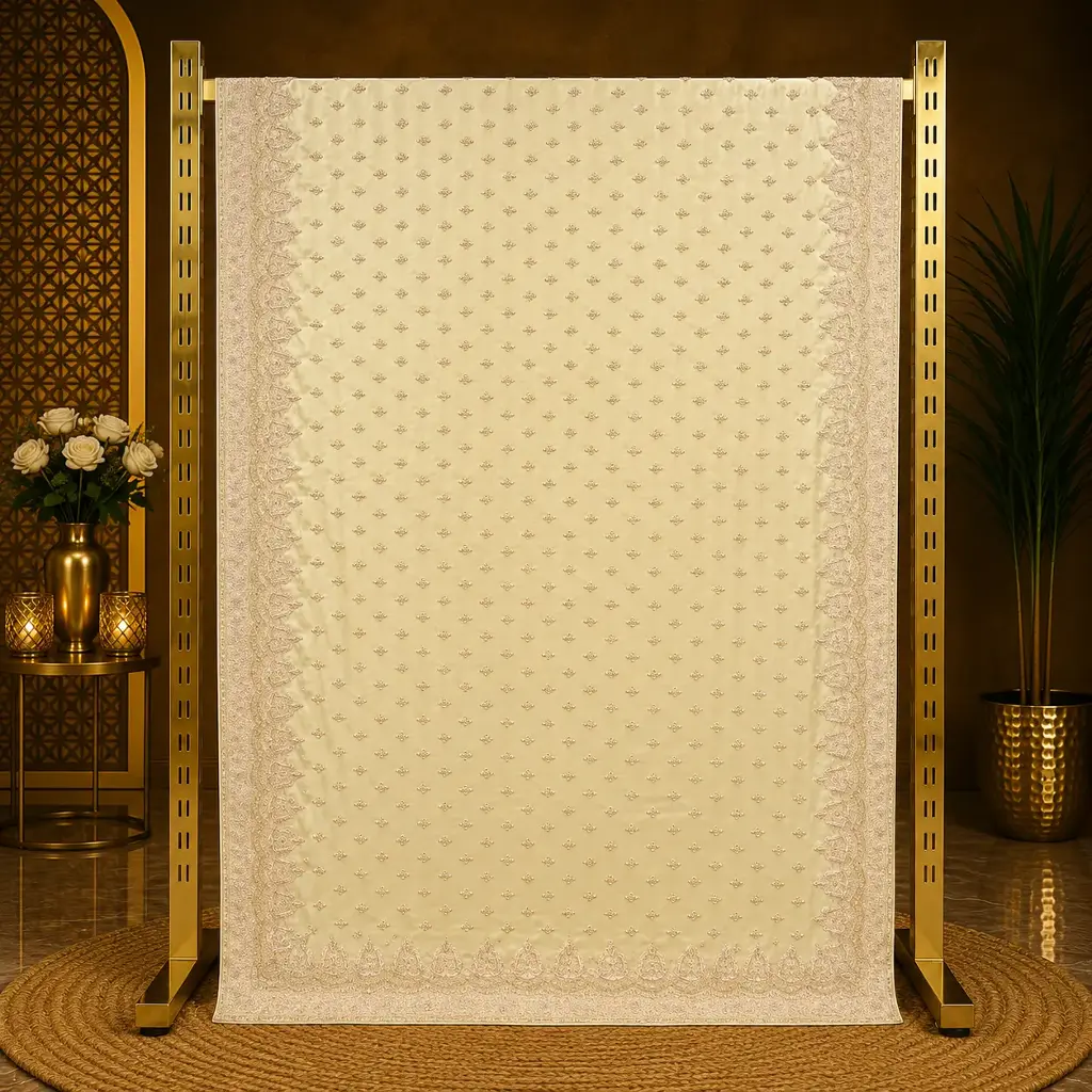 Women's Ivory Embroidered Saree with All-Over Sequins and Ornate Scalloped Border