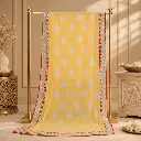 Yellow Bandhani Dupatta with White Diamond Motifs, Silver Embellished Border