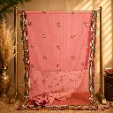 Peach Pink Sheer Saree with Paisley Motifs and Multicolor Border