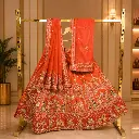 Women's Orange Bridal Lehenga Choli with Royal Motif Embroidery and Dual Dupatta
