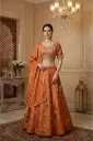 Rust Silk Embroidered Crop Top Lehenga Set with Dupatta