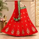 Women's Red Lehenga Choli with Green Border and Matching Dupatta