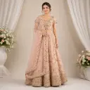 Women's Peach Floral Lehenga Choli with Net Dupatta for Wedding Reception and Festive Party Wear Set