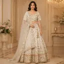 Women's Ivory Floral Embroidered Lehenga Choli with Net Dupatta for Wedding & Festive Party Wear Set