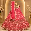 Women's Hot Pink Gold Embroidered Lehenga Choli with Dupatta