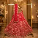 Women's Coral Pink Bridal Lehenga Choli with Floral Embroidery and Matching Net Dupatta for Wedding