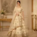 Women's Ivory Floral Lehenga Choli with Net Dupatta for Wedding Reception and Festive Party Wear Set
