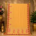 Women's Peach Saree with Red Embroidered Border and Pink Paisley Pallu