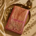 Luxury Peach Embroidered Silk Saree with Traditional Motifs