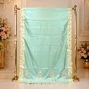 Women's Aqua Blue Saree with Floral Jacquard Weave and Scalloped Embroidered Border