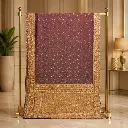 Women's Wine Purple Designer Saree with Gold Zari Border