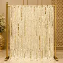 Ivory Striped Saree with Gold and Pearl Chain Embellishments