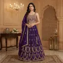 Royal Purple Embroidered Crop Top and Lehenga Set