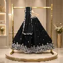 Women's Black Lehenga Choli with Floral Embroidery and Matching Dupatta