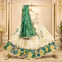 Women's Ivory Lehenga Choli with Green Bandhani Dupatta & Patchwork Border