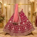 Women's Rani Pink Bridal Lehenga Choli with Gold Embroidery and Peach Dupatta for Wedding Wear Party