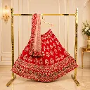 Women's Coral Red Lehenga Choli with Floral Embroidery and Blush Net Dupatta