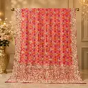 Peach Multicolor Printed Saree with Floral Geometric Design and Heavy Border