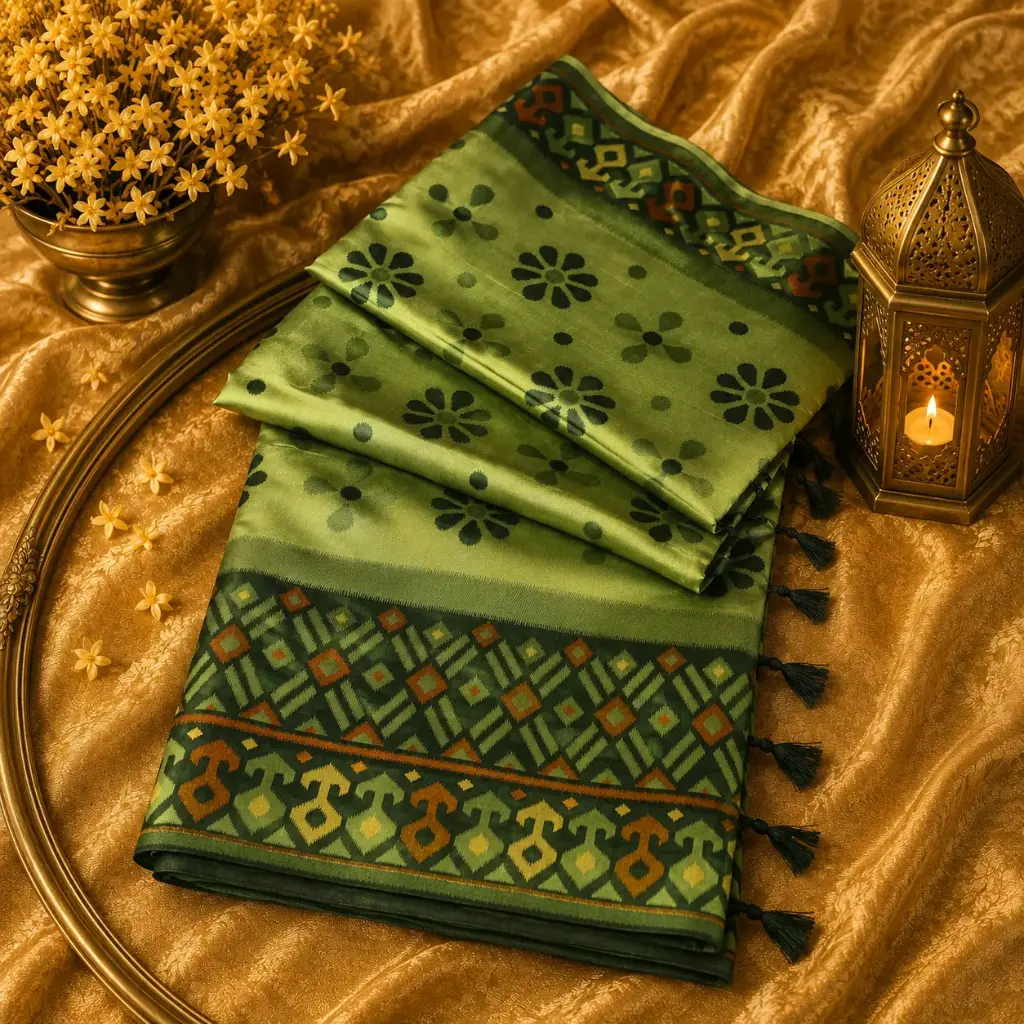 Elegant Light Green Floral Jacquard Silk Saree with Designer Border 