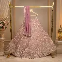 Women's Dusty Mauve Lehenga Choli with Silver Floral Embroidery & Matching Dupatta