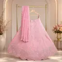 Women's Blush Pink Lehenga Choli with Silver Floral Embroidery and Matching Dupatta Wedding Wear Set
