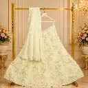 Women's Ivory Multicolor Floral Embroidered Lehenga Choli with Matching Dupatta