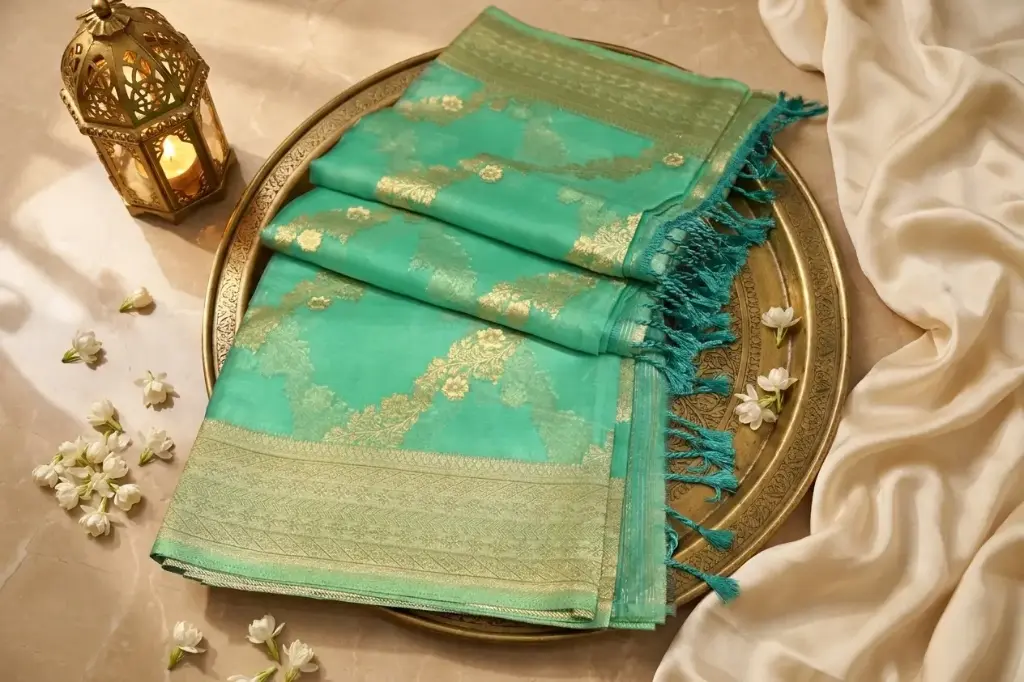 Sea Green Banarasi Chanderi Silk Zari Woven Saree