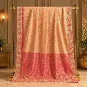 Peach Pink Dual Tone Saree with Woven Texture and Rich Floral Border for Festive Wedding Wear